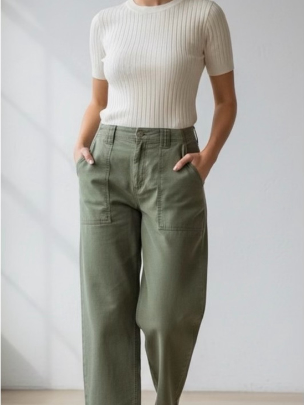 Lucky Brand Olive Green High-Rise Wide Leg Pants